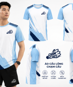 Áo cầu lông Chạm Cầu Premium Xanh Trắng