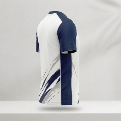 áo cầu lông Basic Navy White nhìn từ bên phải