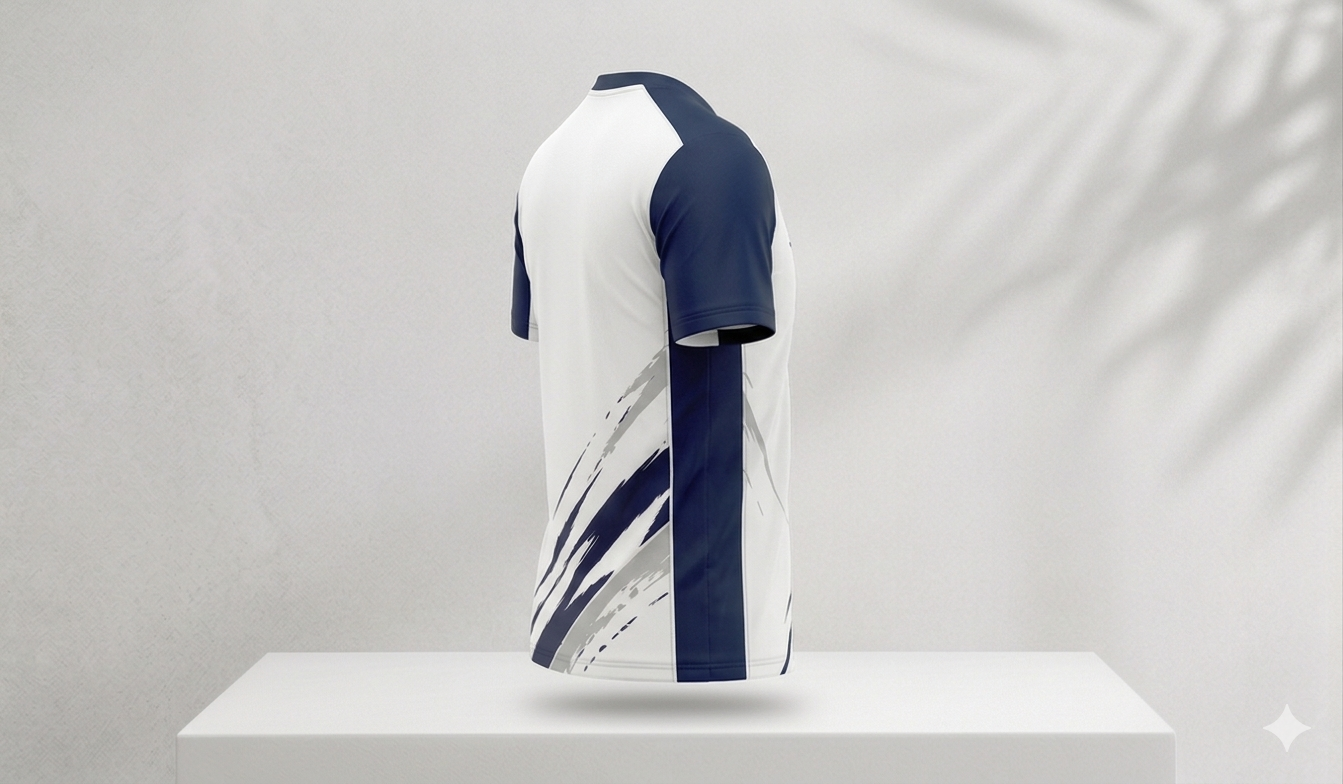 áo cầu lông Basic Navy White nhìn từ bên phải