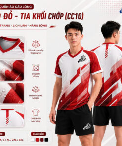 Ảnh thực Bộ quần áo cầu lông Chạm Cầu Đỏ Đô