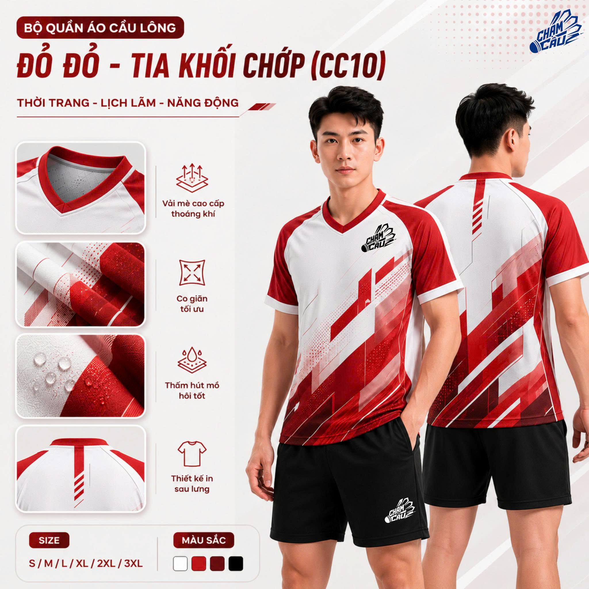 Ảnh thực Bộ quần áo cầu lông Chạm Cầu Đỏ Đô
