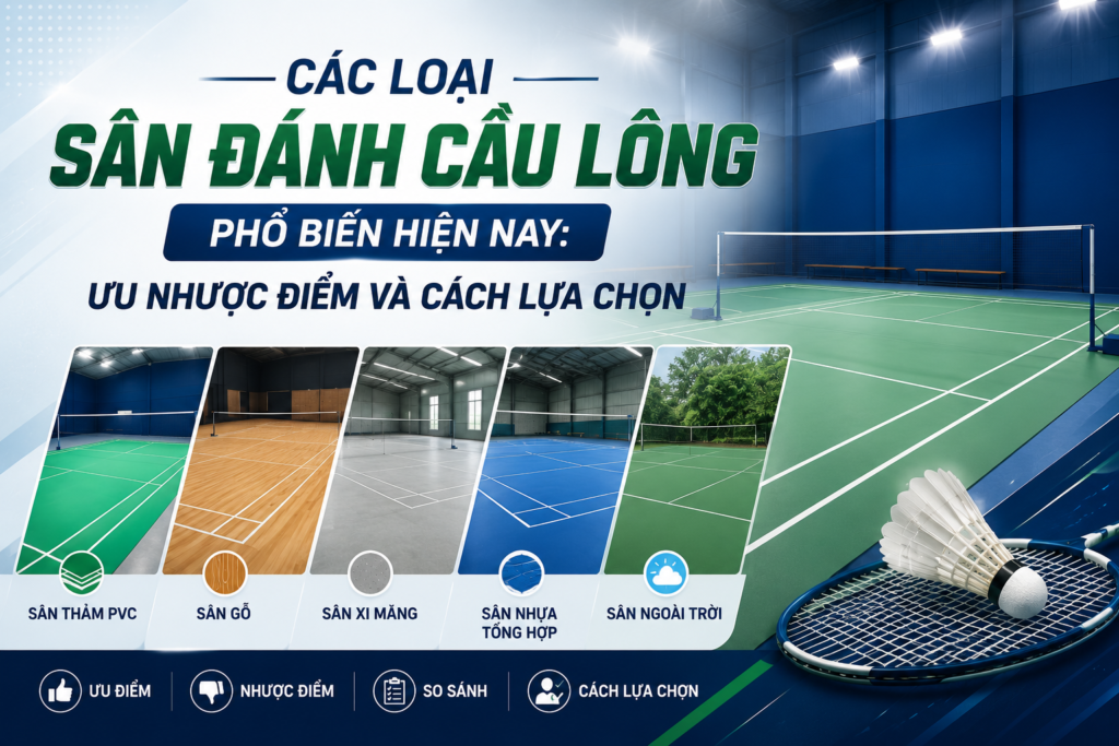 Các loại sân đánh cầu lông phổ biến hiện nay