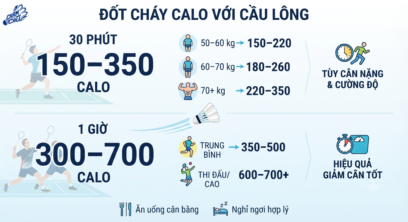 Đánh cầu lông 30 phút đốt bao nhiêu calo?