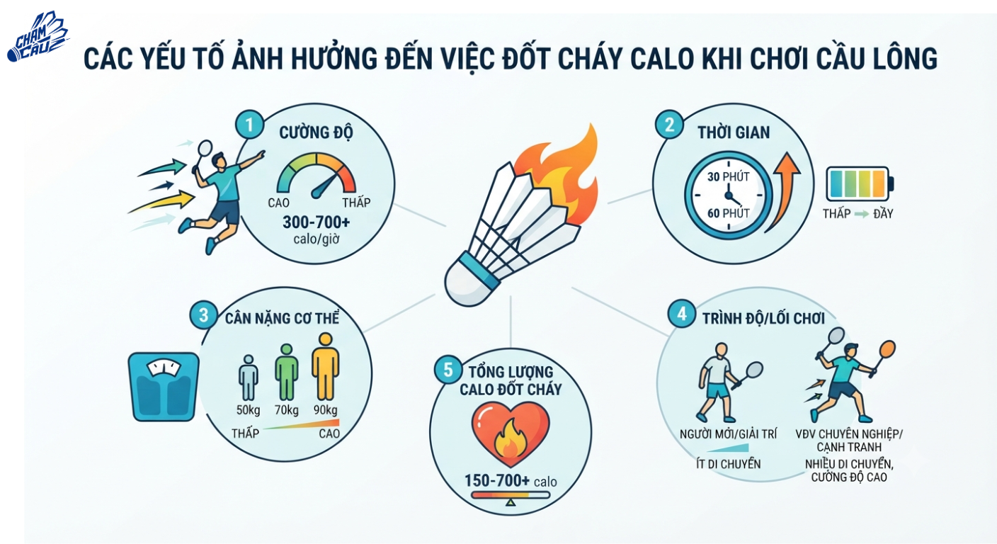 Những yếu tố ảnh hưởng đến lượng calo tiêu hao khi đánh cầu lông