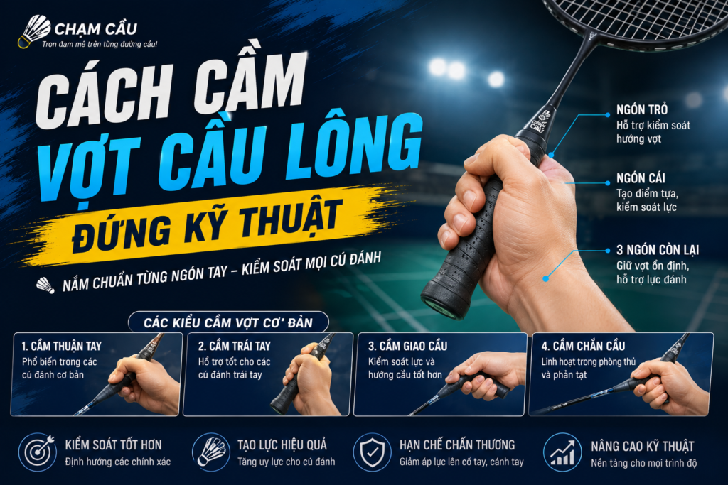 ảnh bìa cách cầm vợt cầu lông đúng cách