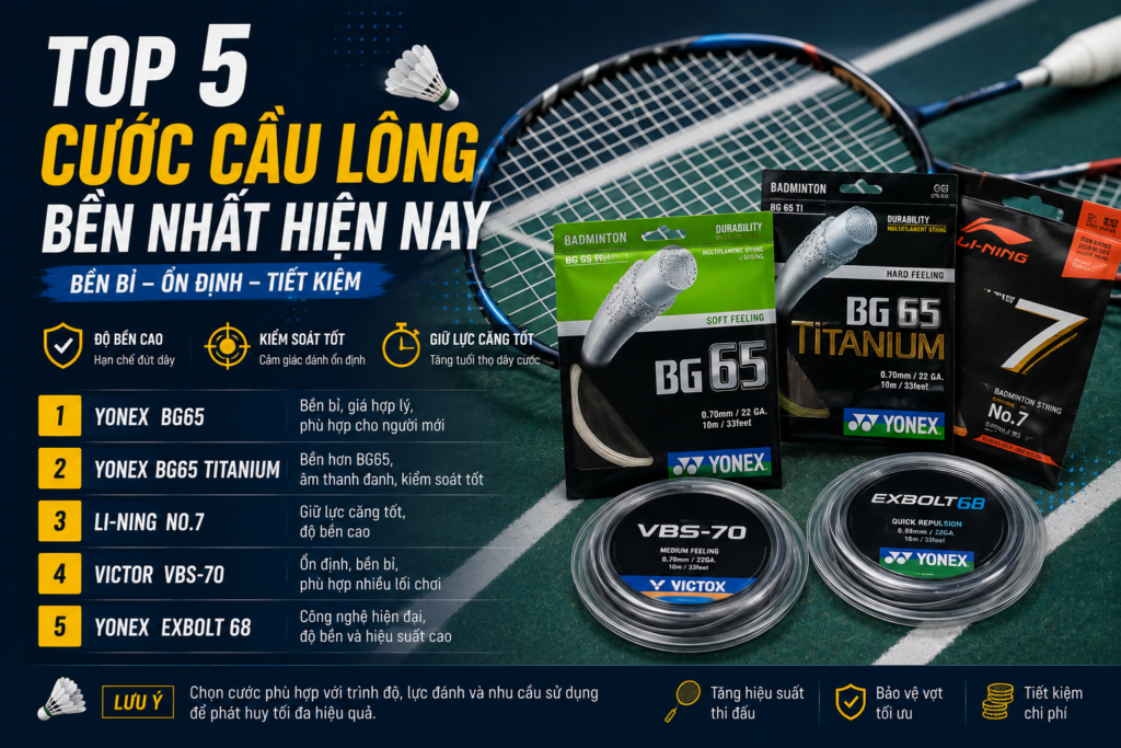 ảnh bìa top 5 cước cầu lông bền nhất hiện nay